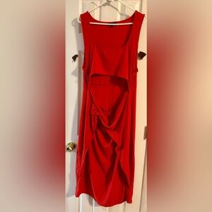 Red Sun dress. Open tummy tied knot design